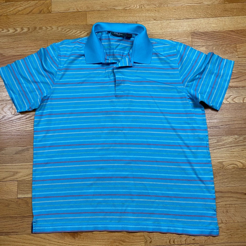 Bobby Jones Striped Polo Shirt Mens XL Blue Cotton Pique Golf‎ Preppy Classic